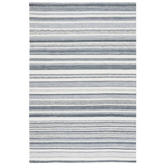 SAFAVIEH Striped Kilim Lagrange Striped Polyester Area Rug, Charcoal/Ivory, 4' x 6'
