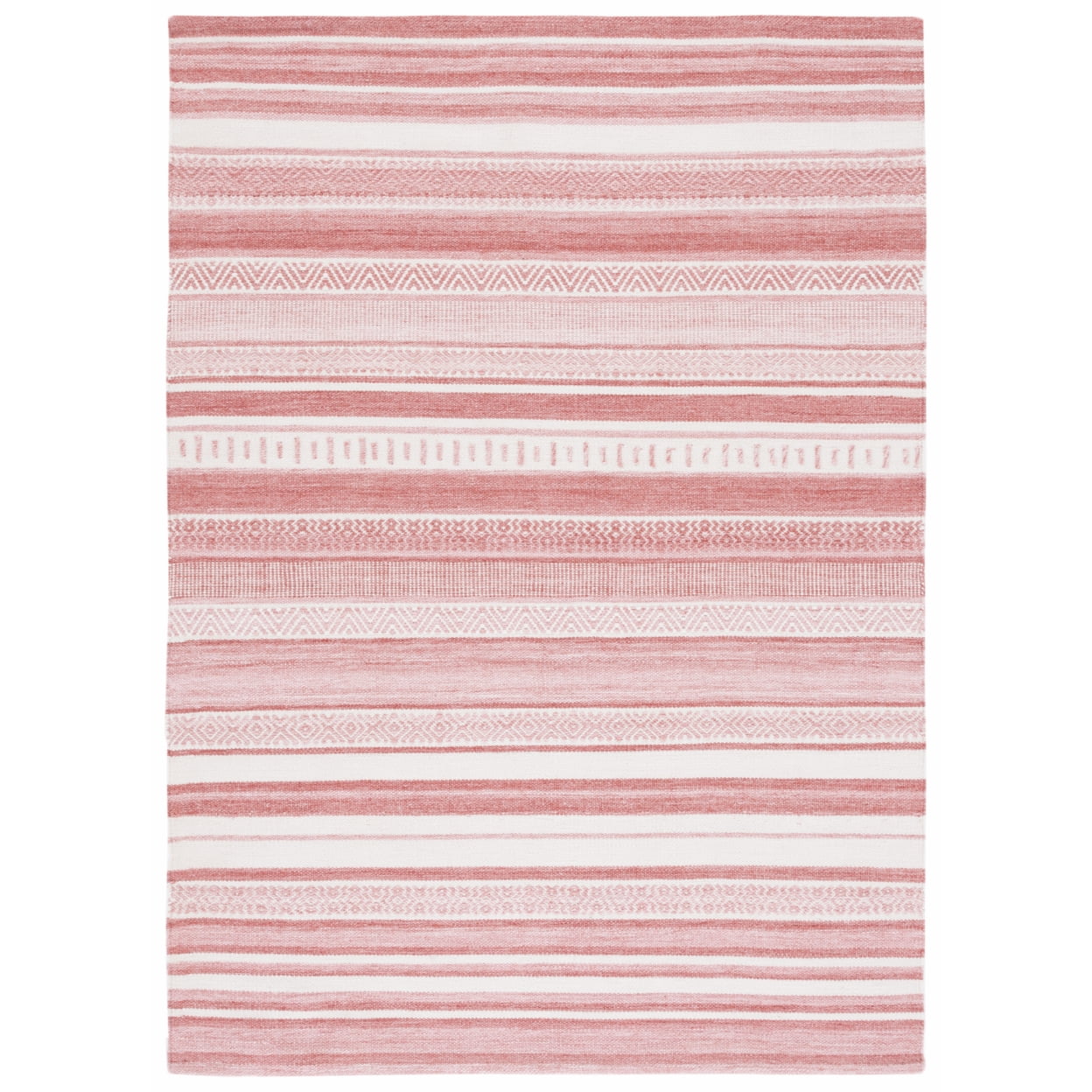 Ivory and Pink Striped Kilim 8' x 10' Hand Woven Rug