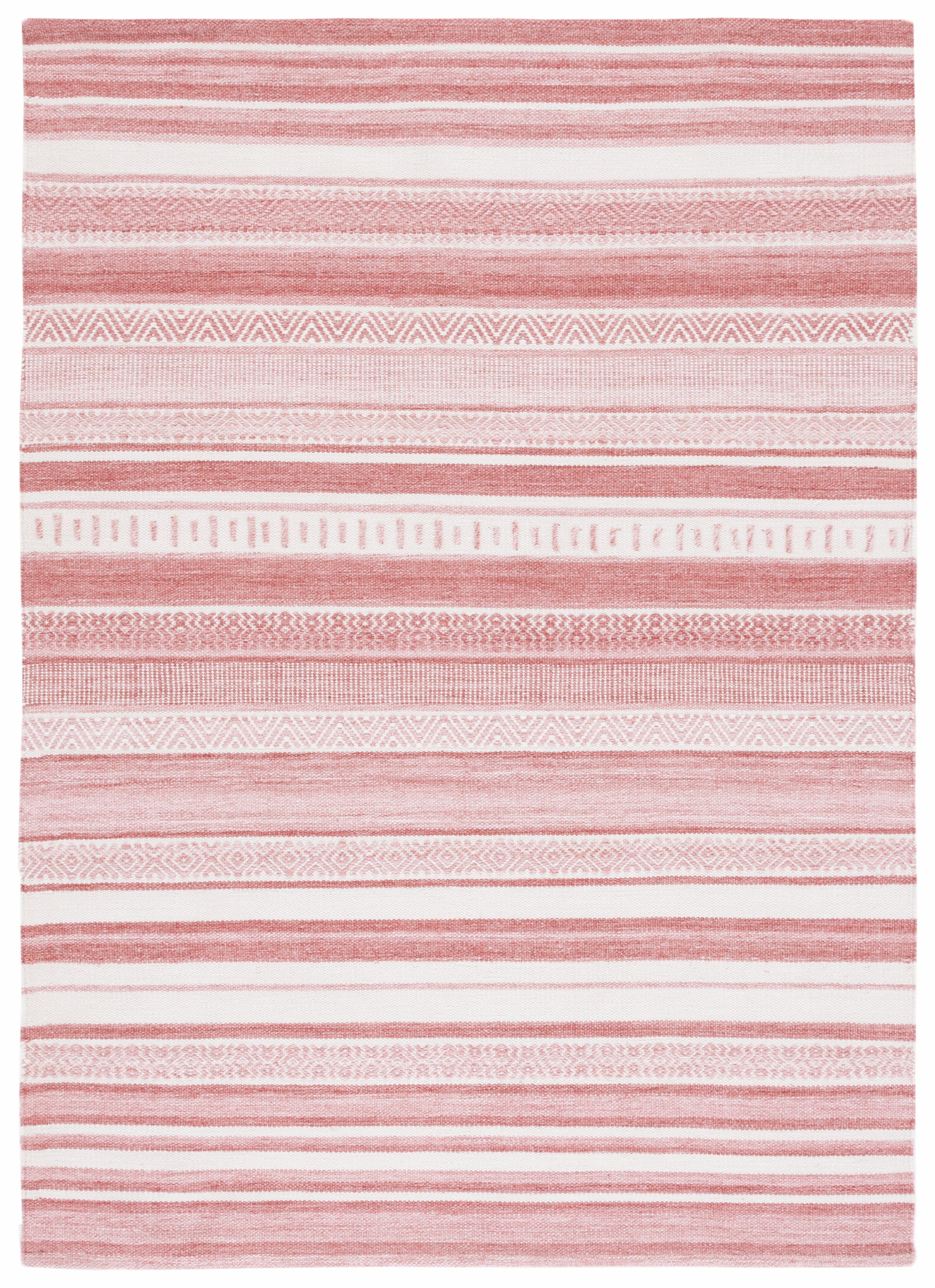 Ivory and Pink Striped Kilim 8' x 10' Hand Woven Rug