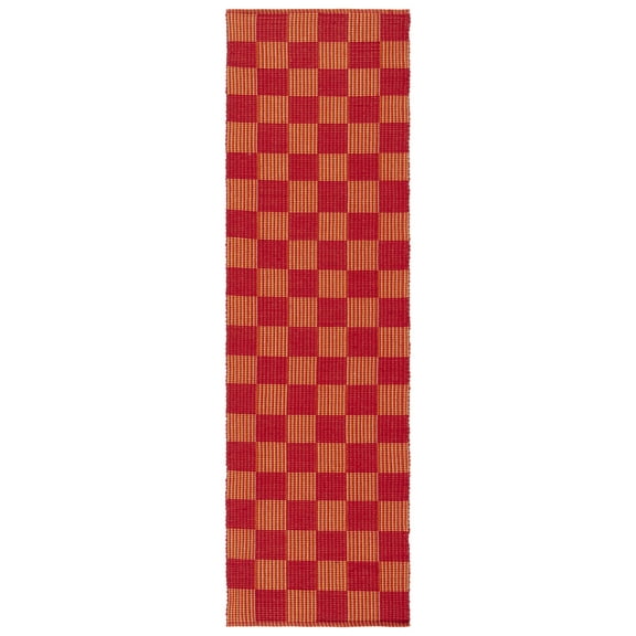SAFAVIEH Striped Kilim Jannah Checkered Cotton Runner Rug, Red/Rust, 2'3" x 8'