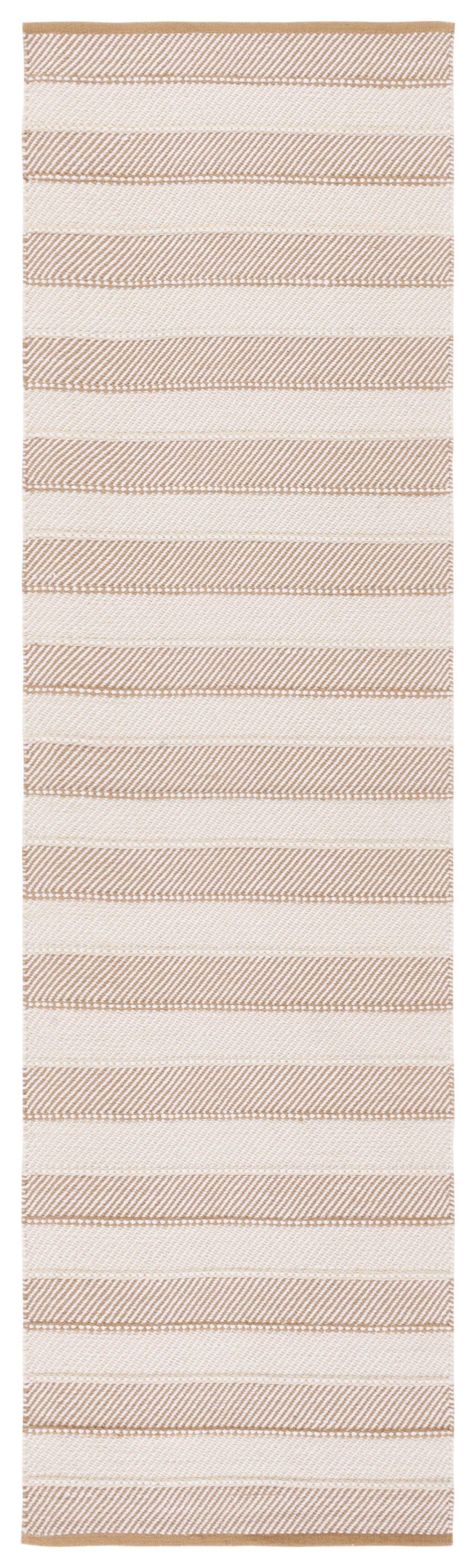 Beige and Gold Striped Wool Flat Woven Runner Rug