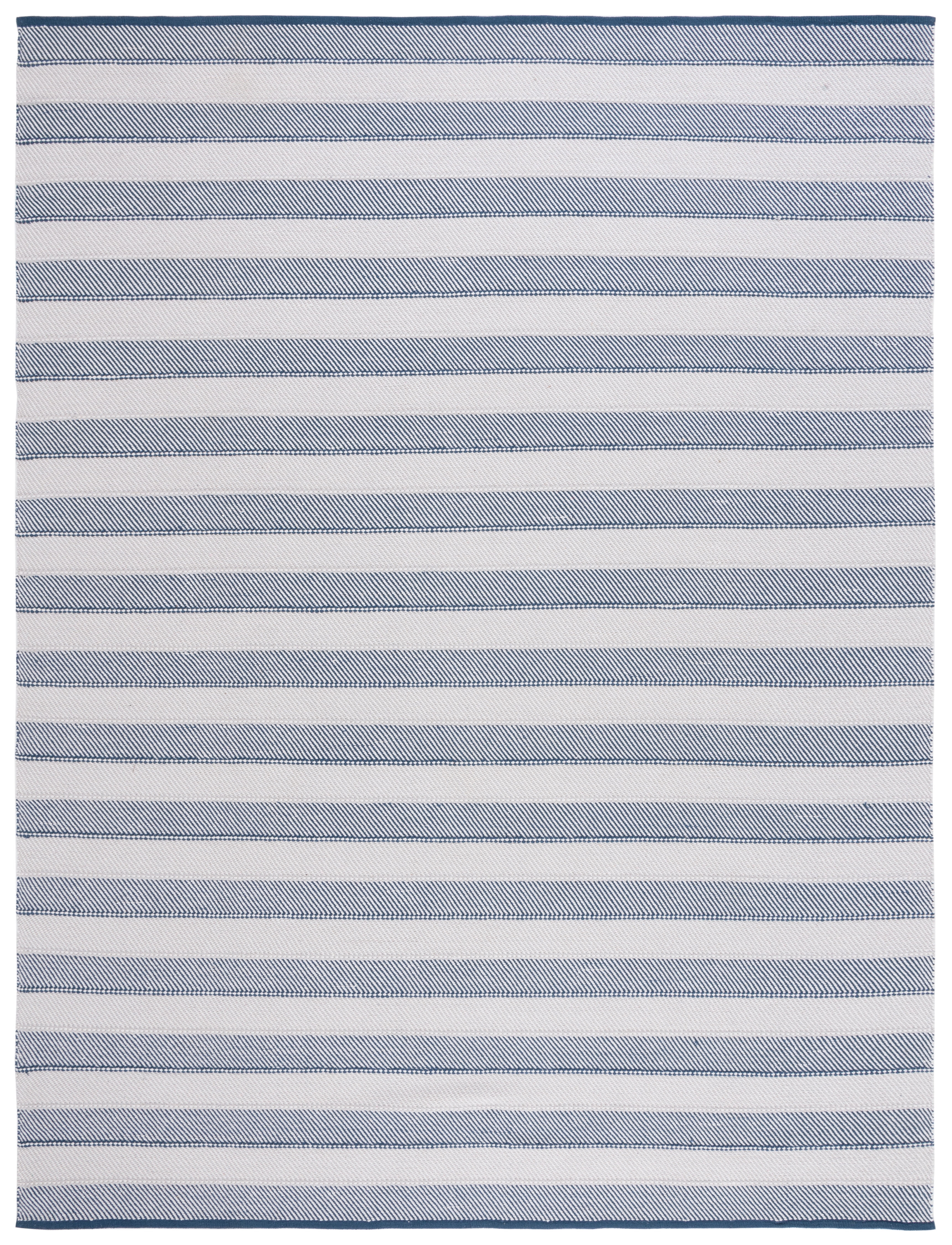 Grey and Blue Striped 8' x 10' Wool Cotton Area Rug