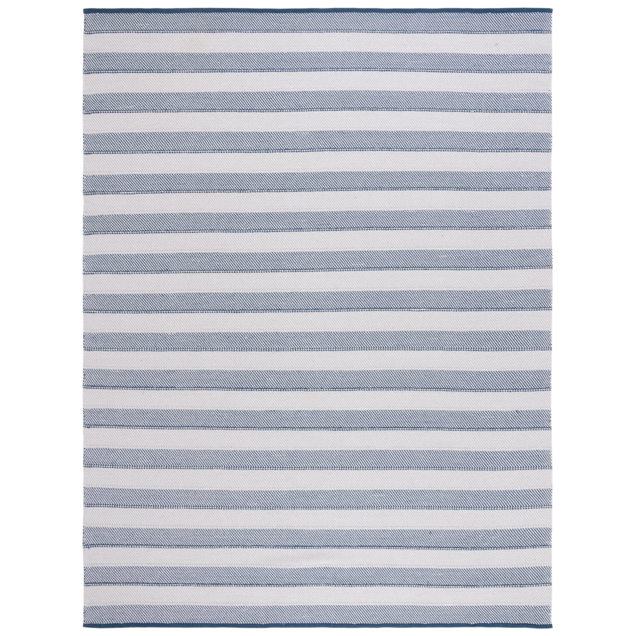 Grey and Blue Striped 8' x 10' Wool Cotton Area Rug