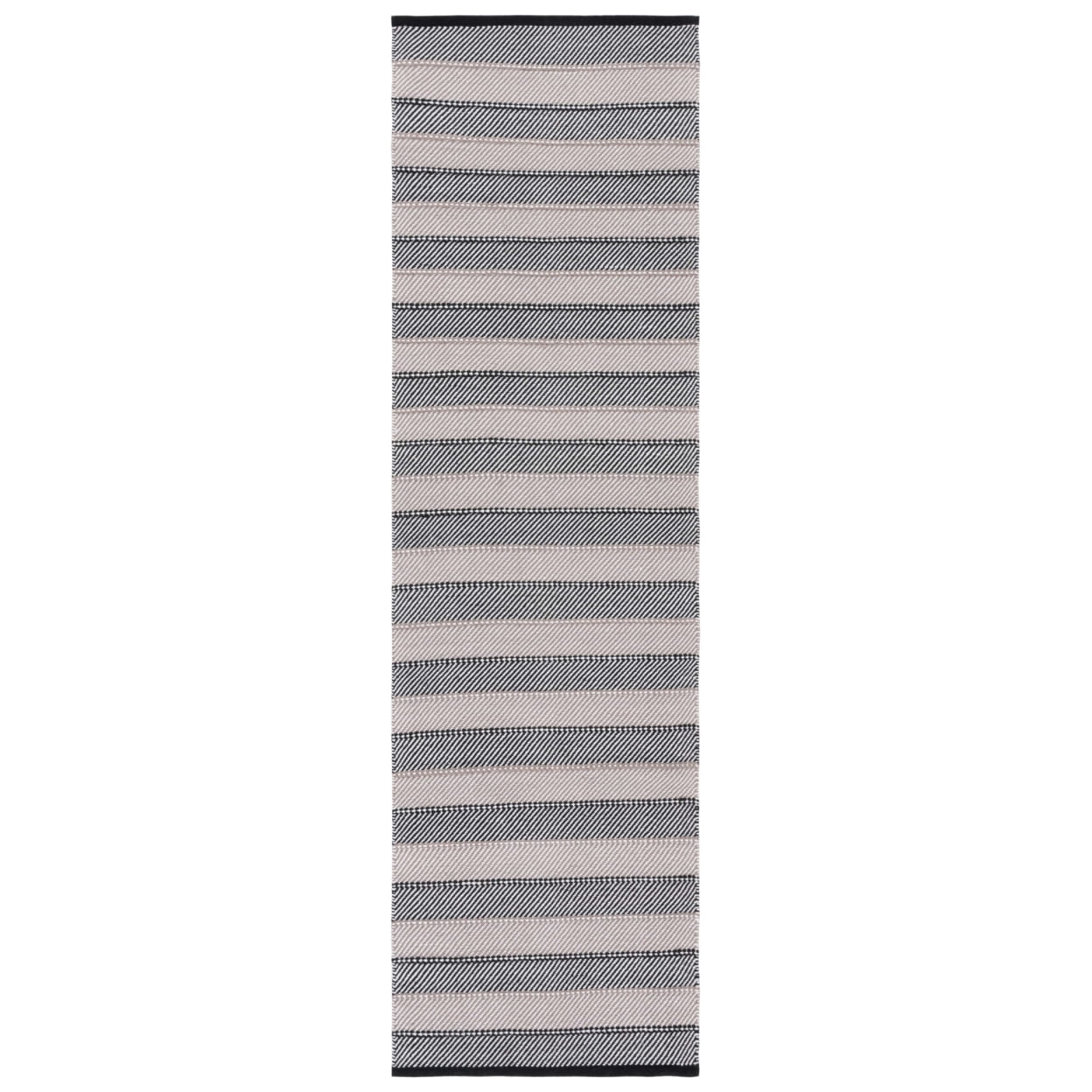 Ivory and Black Striped Kilim Wool Cotton Runner Rug