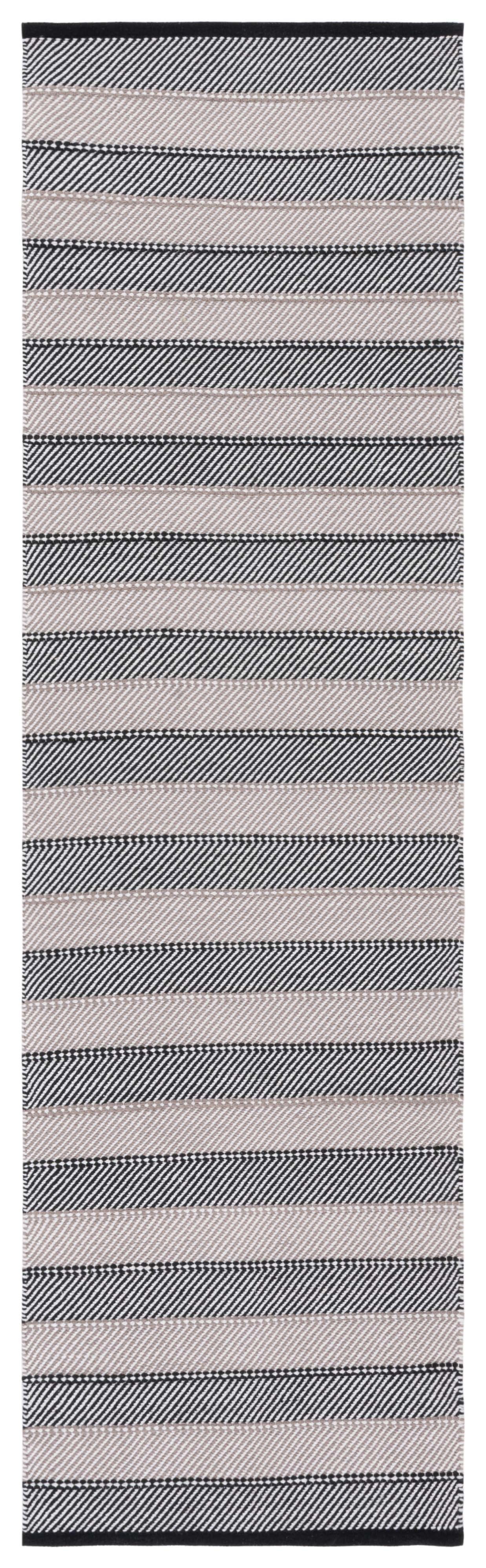 Ivory and Black Striped Kilim Wool Cotton Runner Rug