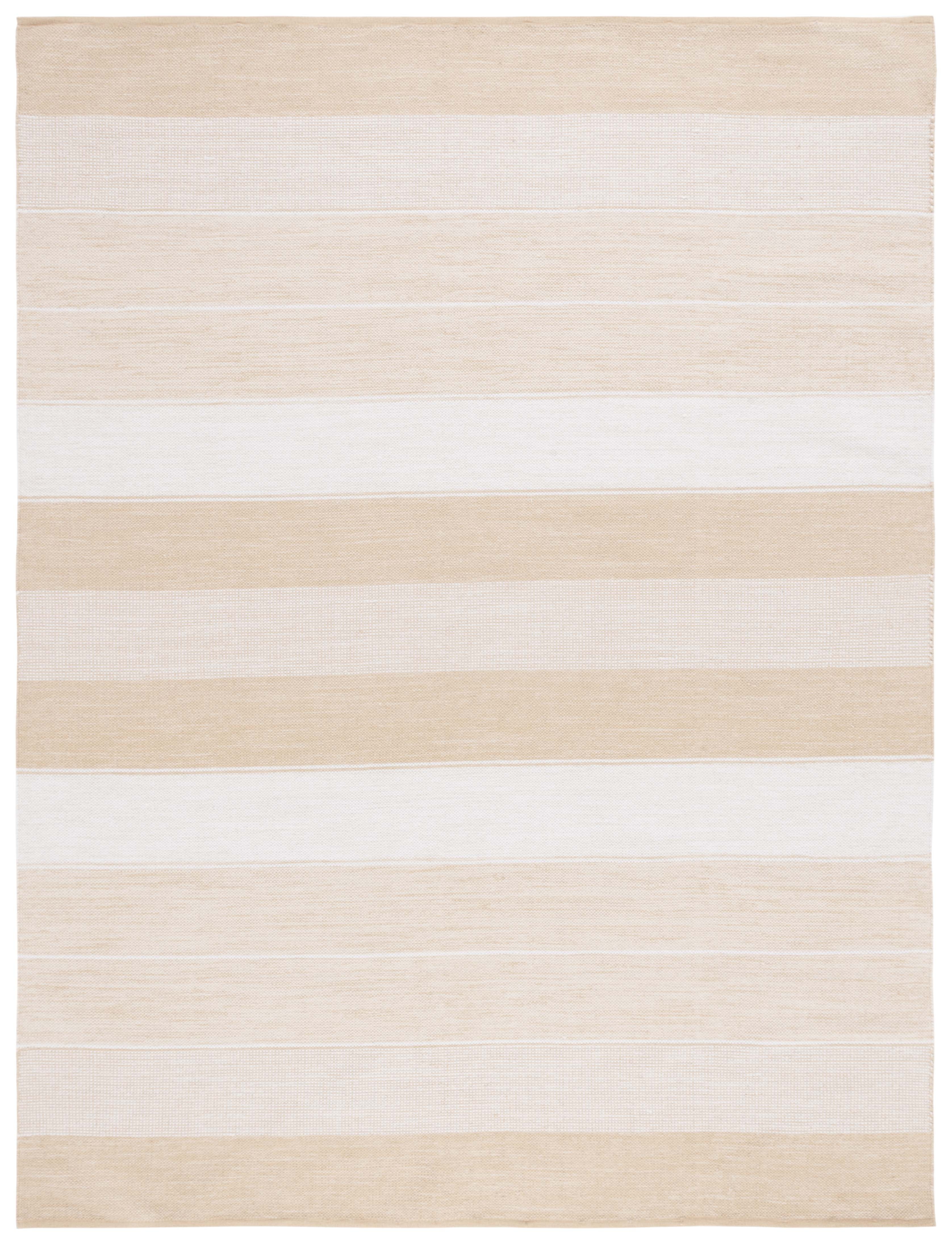Ivory and Gold Striped Flat Woven Wool Cotton Area Rug 8' x 10'