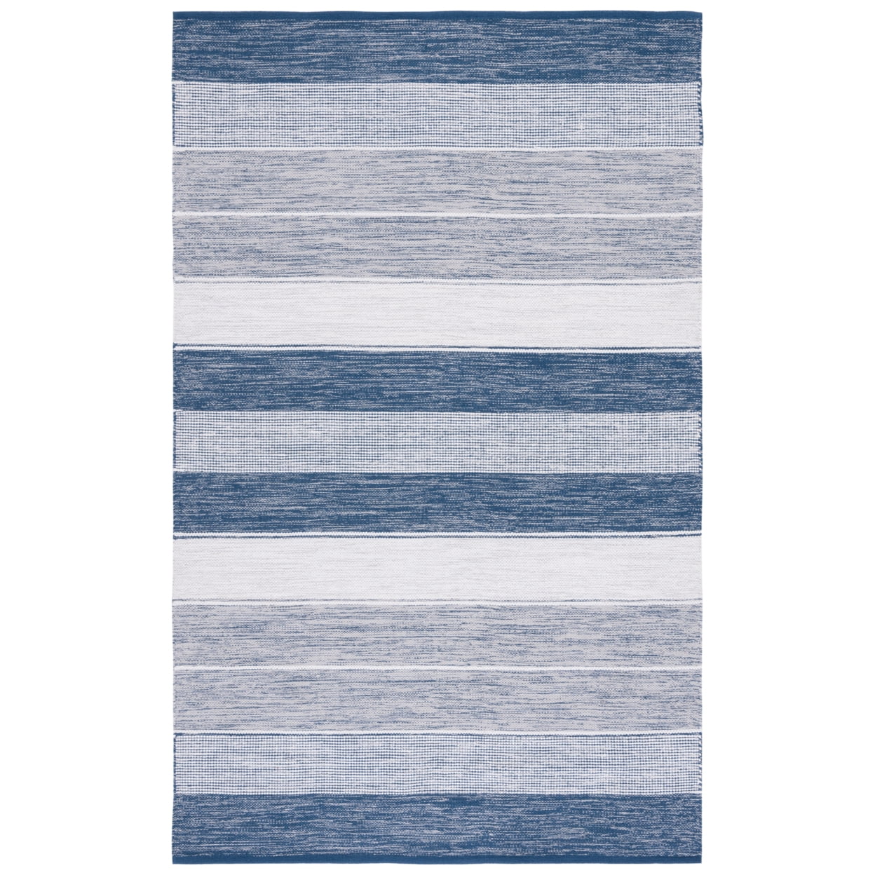 Modern Boho Grey and Blue Striped Kilim Wool-Cotton Rug 6'x9'