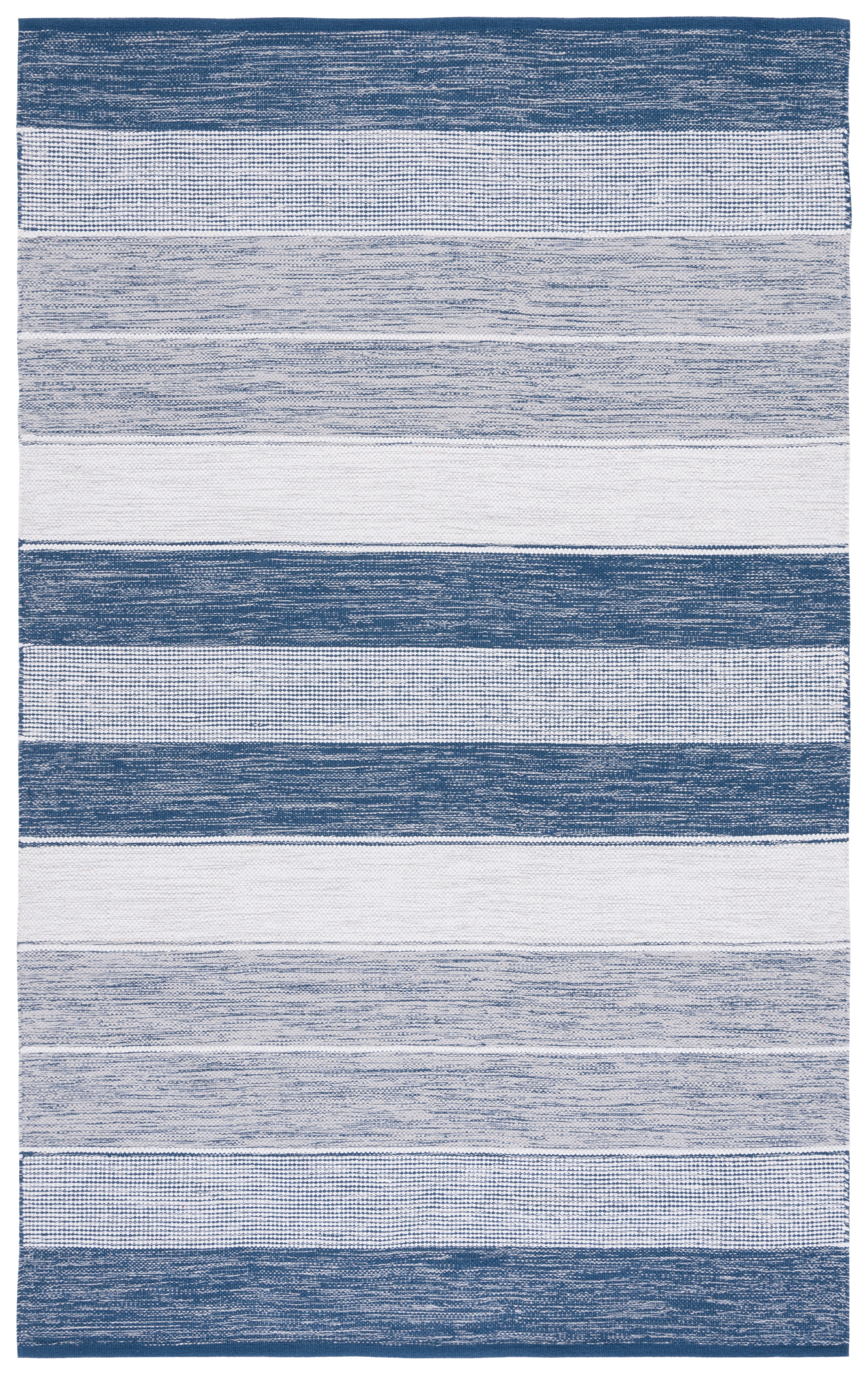 Modern Boho Grey and Blue Striped Kilim Wool-Cotton Rug 6'x9'