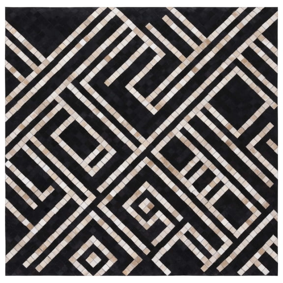 SAFAVIEH Studio Leather Ronnette Geometric Area Rug, Black/Ivory, 6' x 6' Square