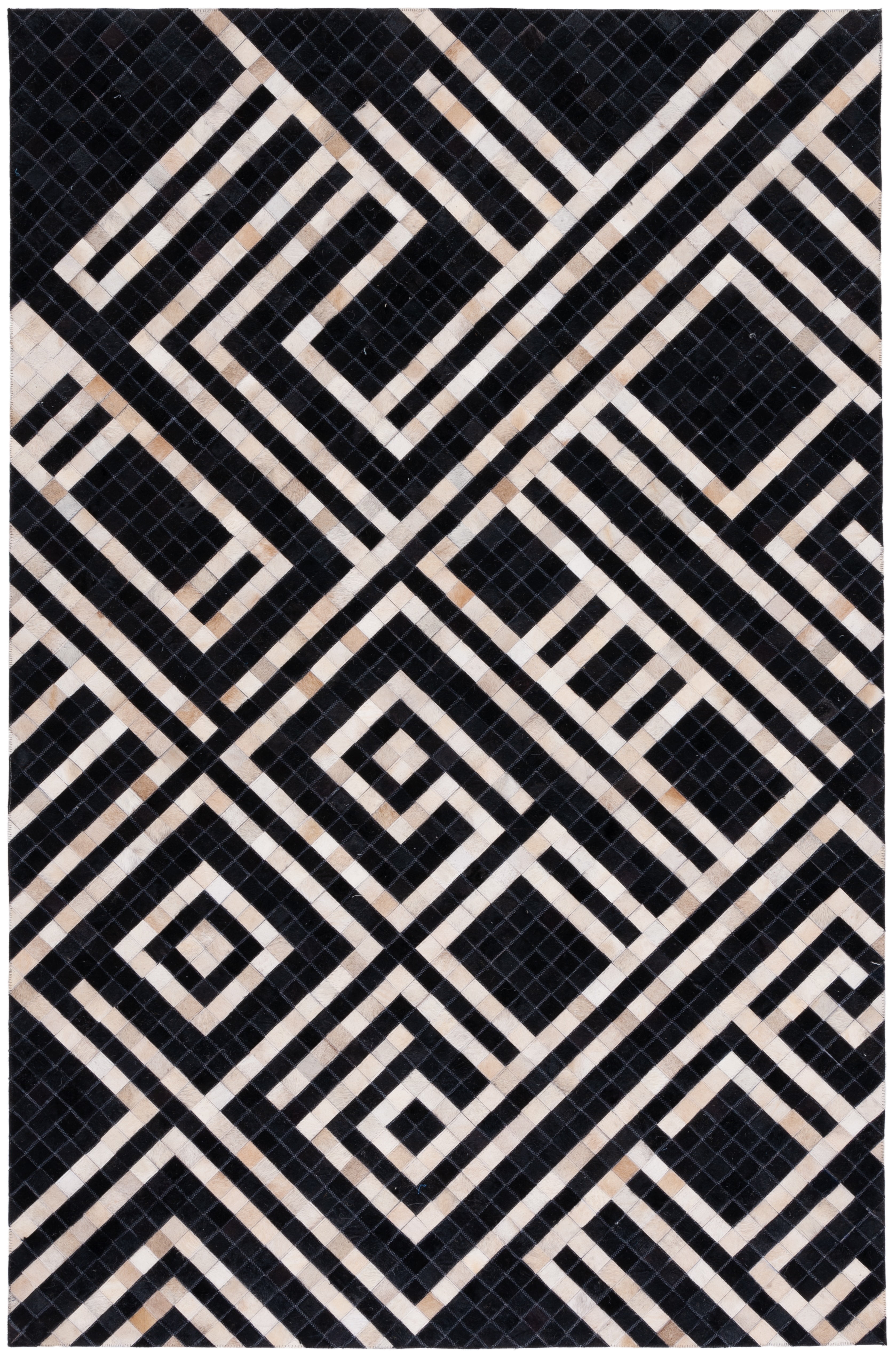 Handmade Black and Ivory Geometric Cowhide Area Rug