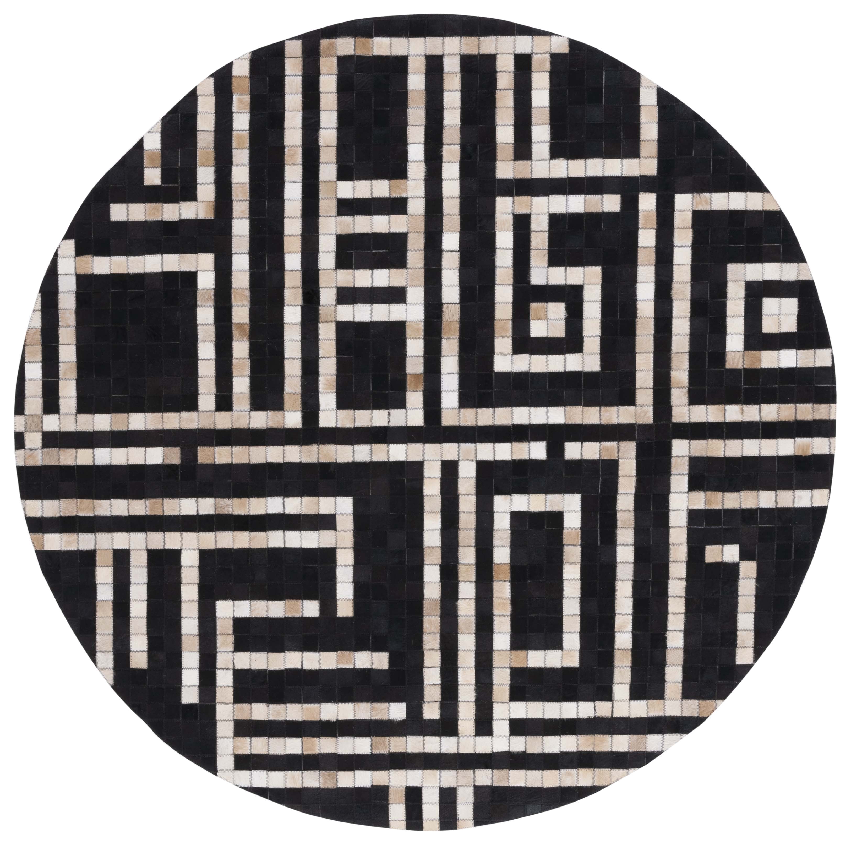 SAFAVIEH Studio Leather Ronnette Geometric Area Rug, Black/Ivory, 6' x 6' Round