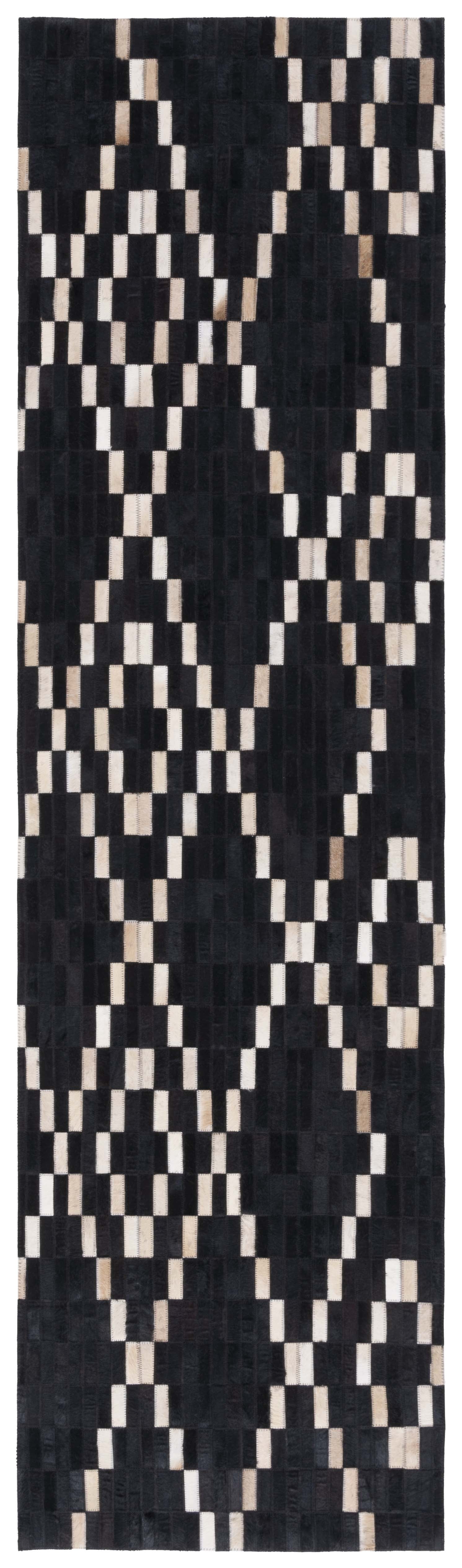 SAFAVIEH Studio Leather Jepson Geometric Runner Rug, Black/Beige, 2'3" x 9'
