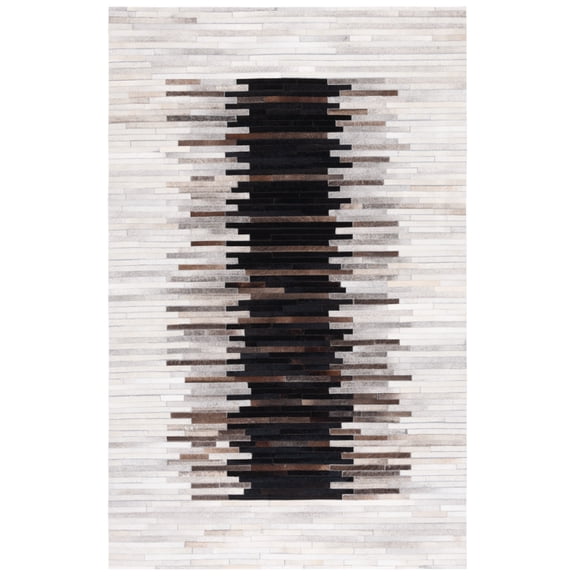 SAFAVIEH Studio Leather Vasilis Striped Area Rug, Grey/Brown, 4' x 6'