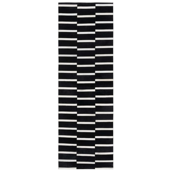 SAFAVIEH Studio Leather Elvin Striped Runner Rug, Black/Beige, 2'3" x 7'