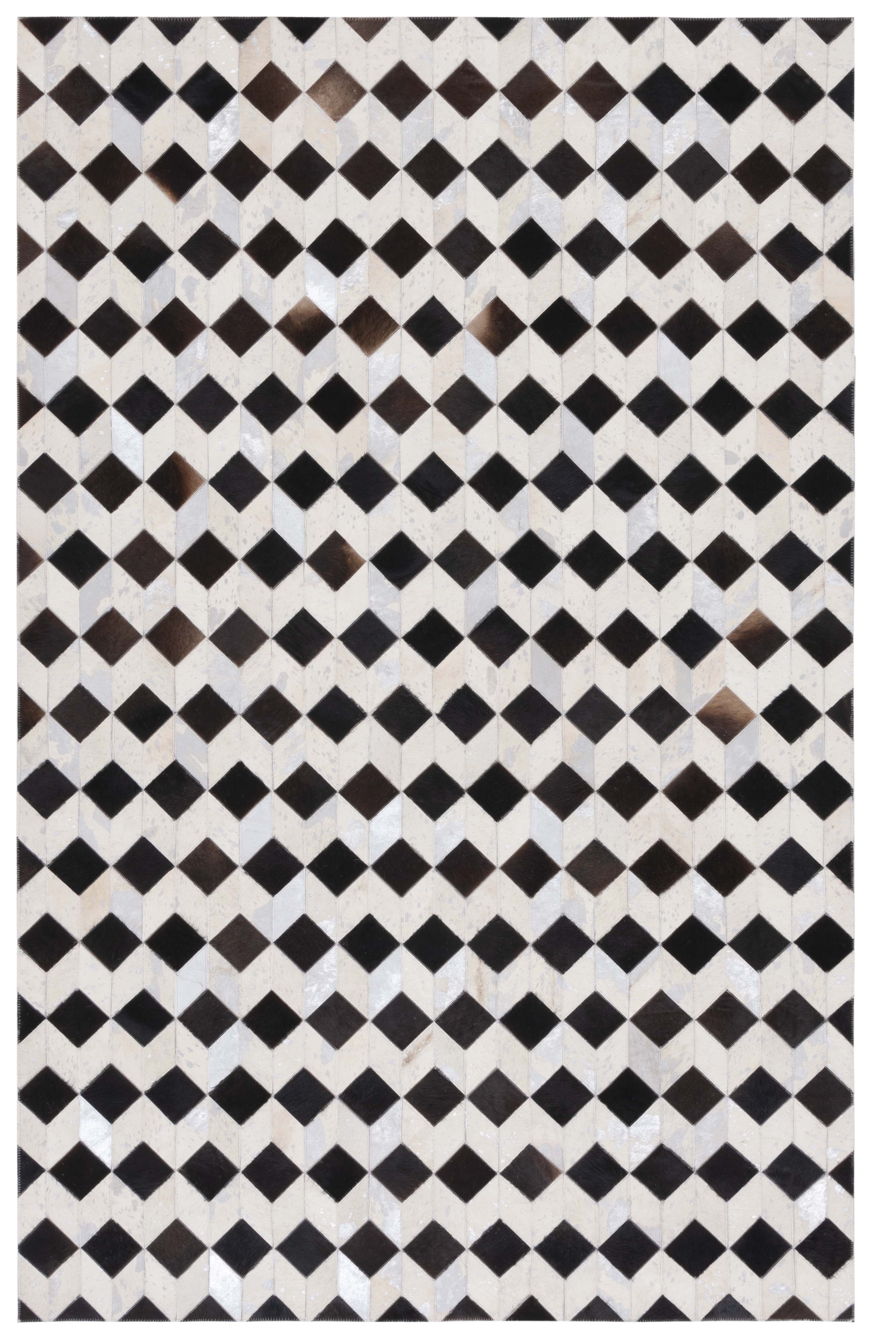 Handmade Black and Beige Geometric Cowhide Rug