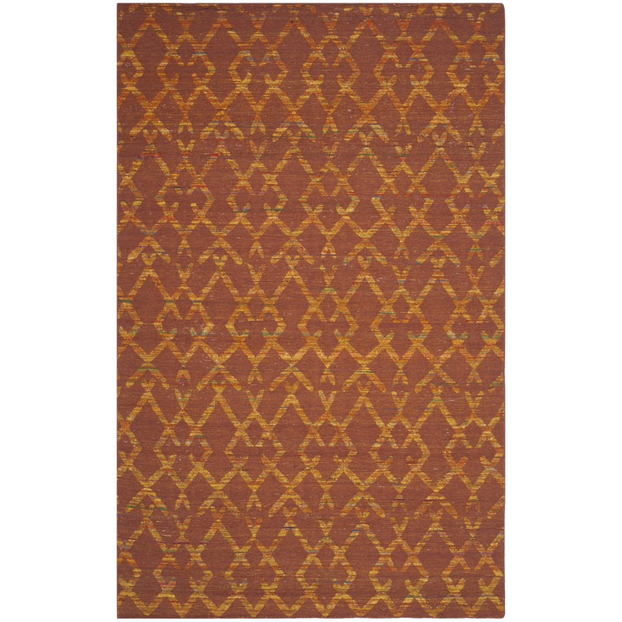 Rust and Gold Geometric Wool Cotton 4' x 6' Rug