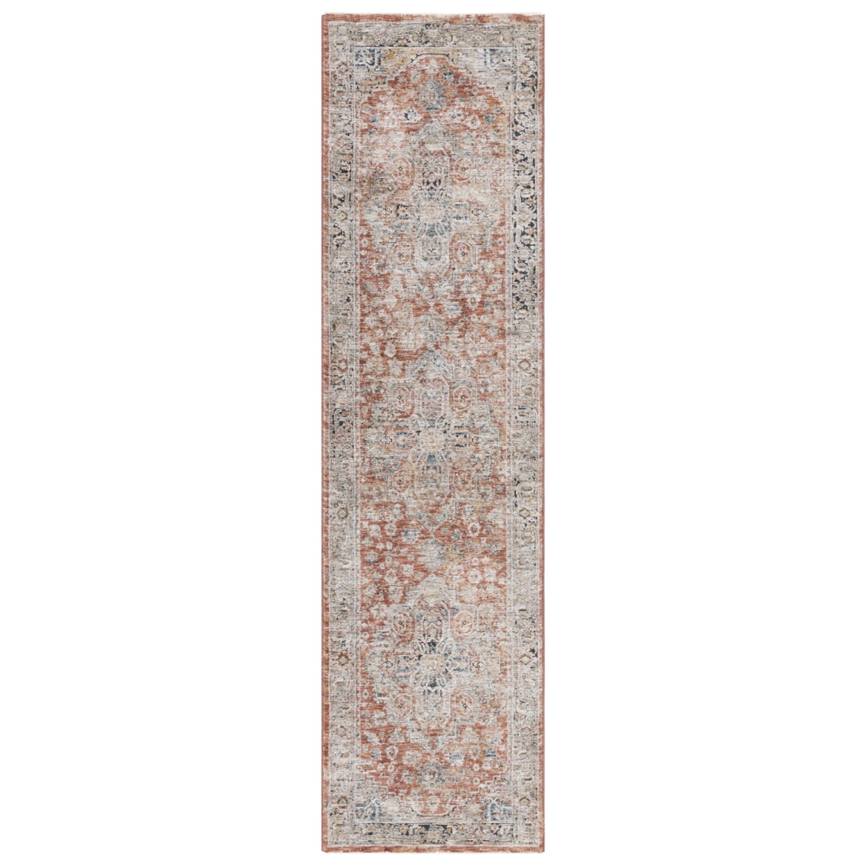 Hand-Knotted Blue and Rust Synthetic Runner Rug