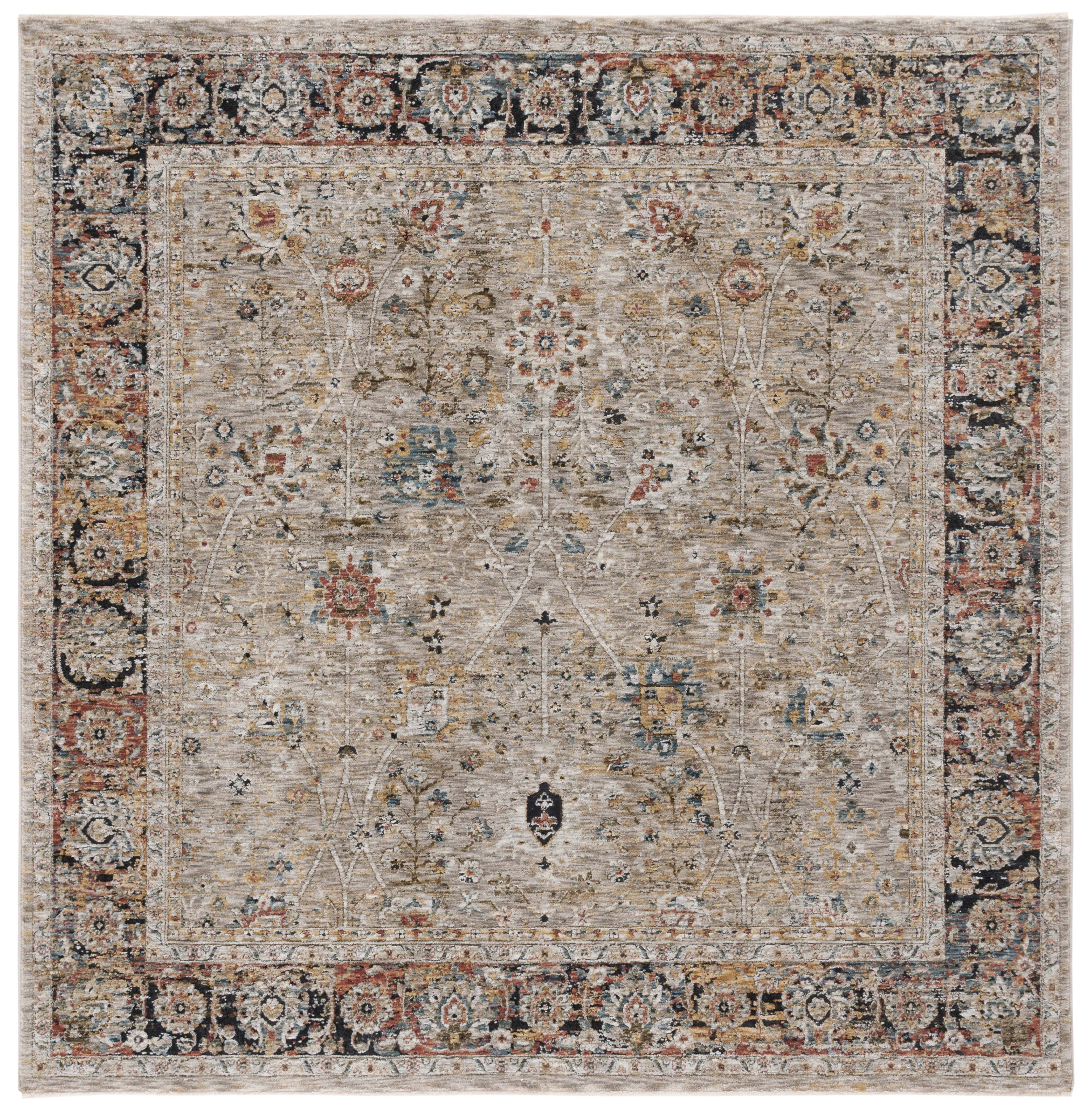 Beige and Rust Hand-Knotted Synthetic Square Rug