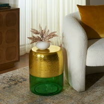 Safavieh Saanvi Glam Aluminium and Glass Round End Table, Champagne Gold / Green