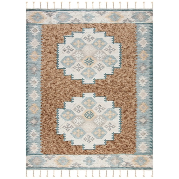 SAFAVIEH Saffron Beta Geometric Wool Area Rug, Taupe/Ivory, 8' x 10'