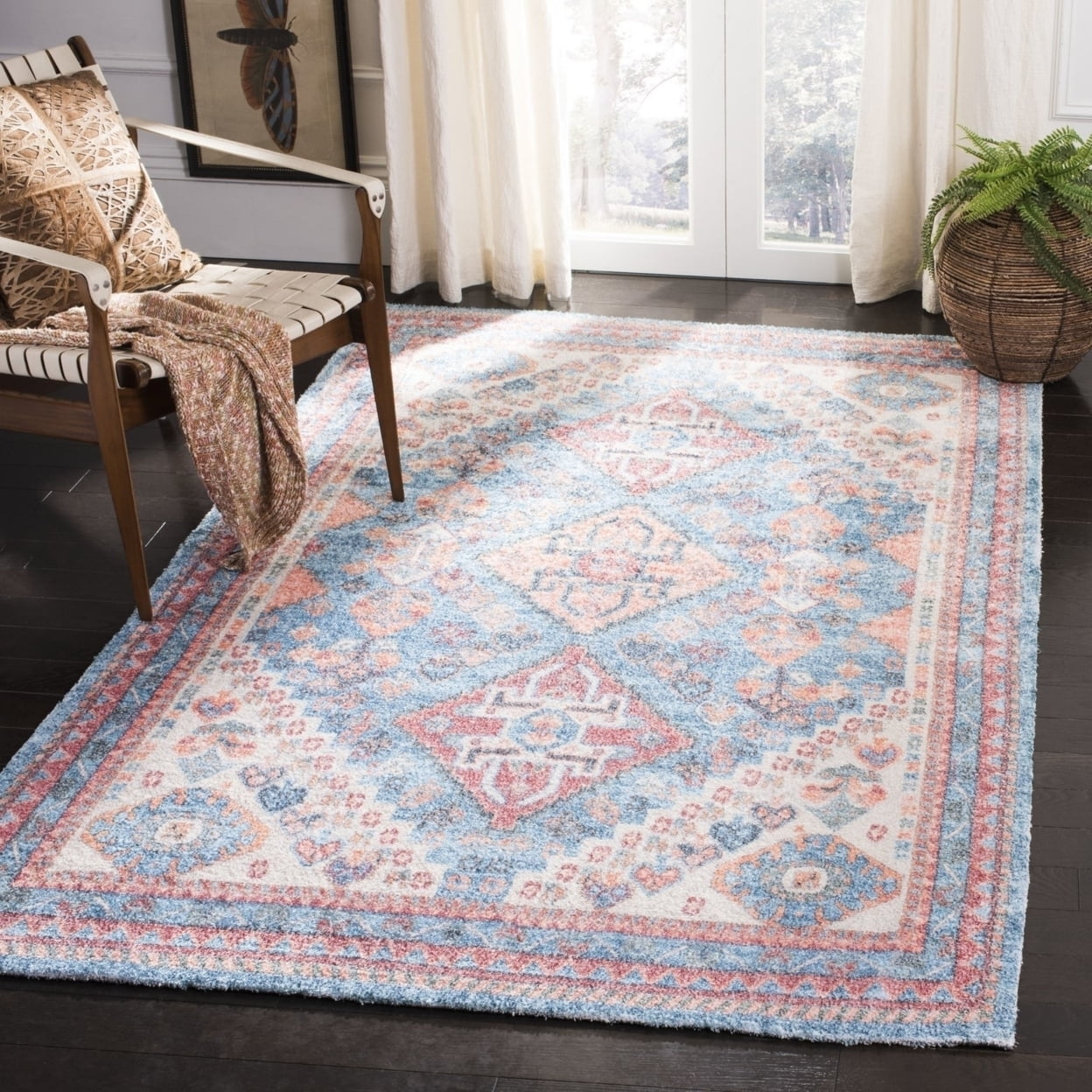Safavieh Saffron Kierra Bordered Oriental Runner Rug, Blue/Rust, 2.3' x 8'