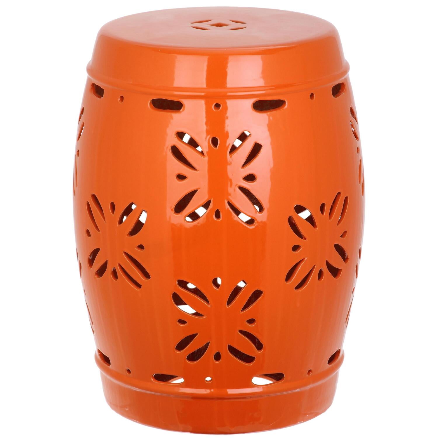 Contemporary Orange Glazed Ceramic Sakura Garden Stool