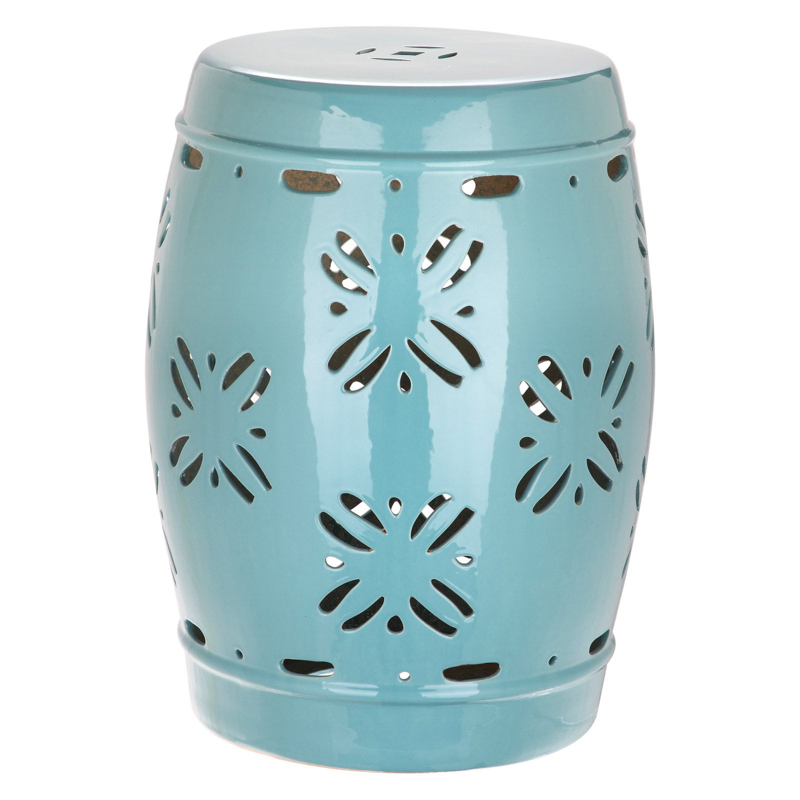 Contemporary Modern Light Blue Ceramic Garden Stool 13"x18"