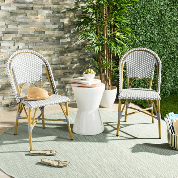 Safavieh Salcha Outdoor French Bistro Side Chair, Set of 2-Grey/White