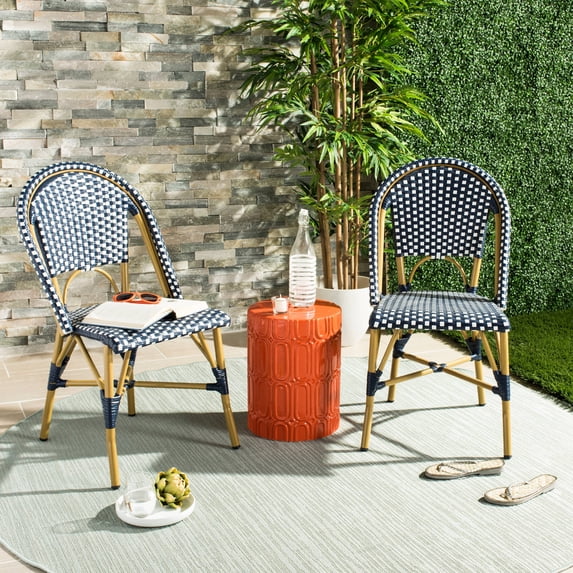 Safavieh Salcha Outdoor French Bistro Side Chair, Set of 2-Navy/White