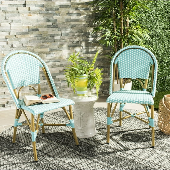 Safavieh Salcha Outdoor French Bistro Side Chair, Set of 2-Teal/White