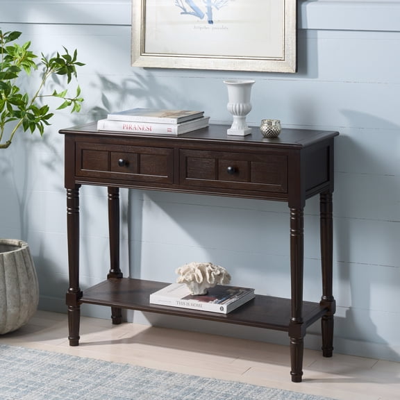 Safavieh Samantha Traditional 2 Drawer Solid Wood Console Table, Dark Brown