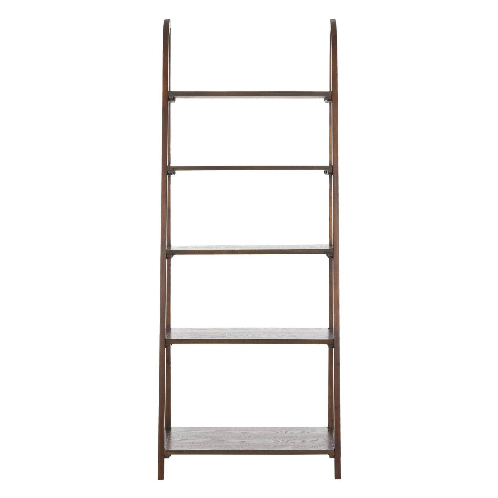Dark Teak 5-Tier Wall-Leaning Ladder Shelf