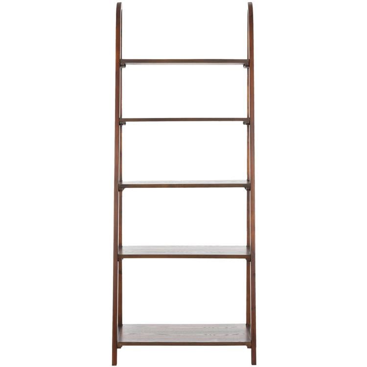 Dark Teak 5-Tier Wall-Leaning Ladder Shelf