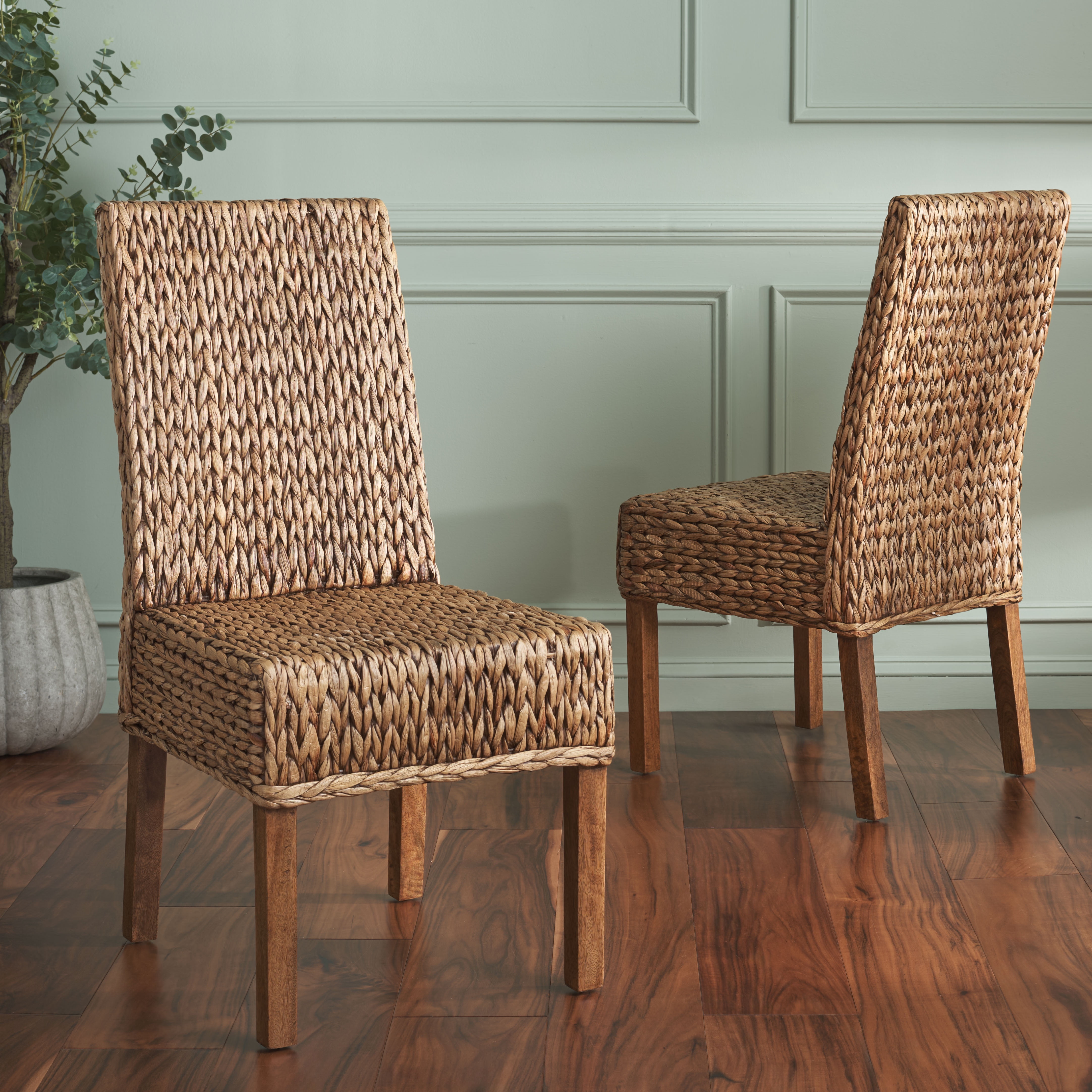 Safavieh Sanibel Water Hyacinth Coastal Side Chair, Golden Brown (Set of 2)