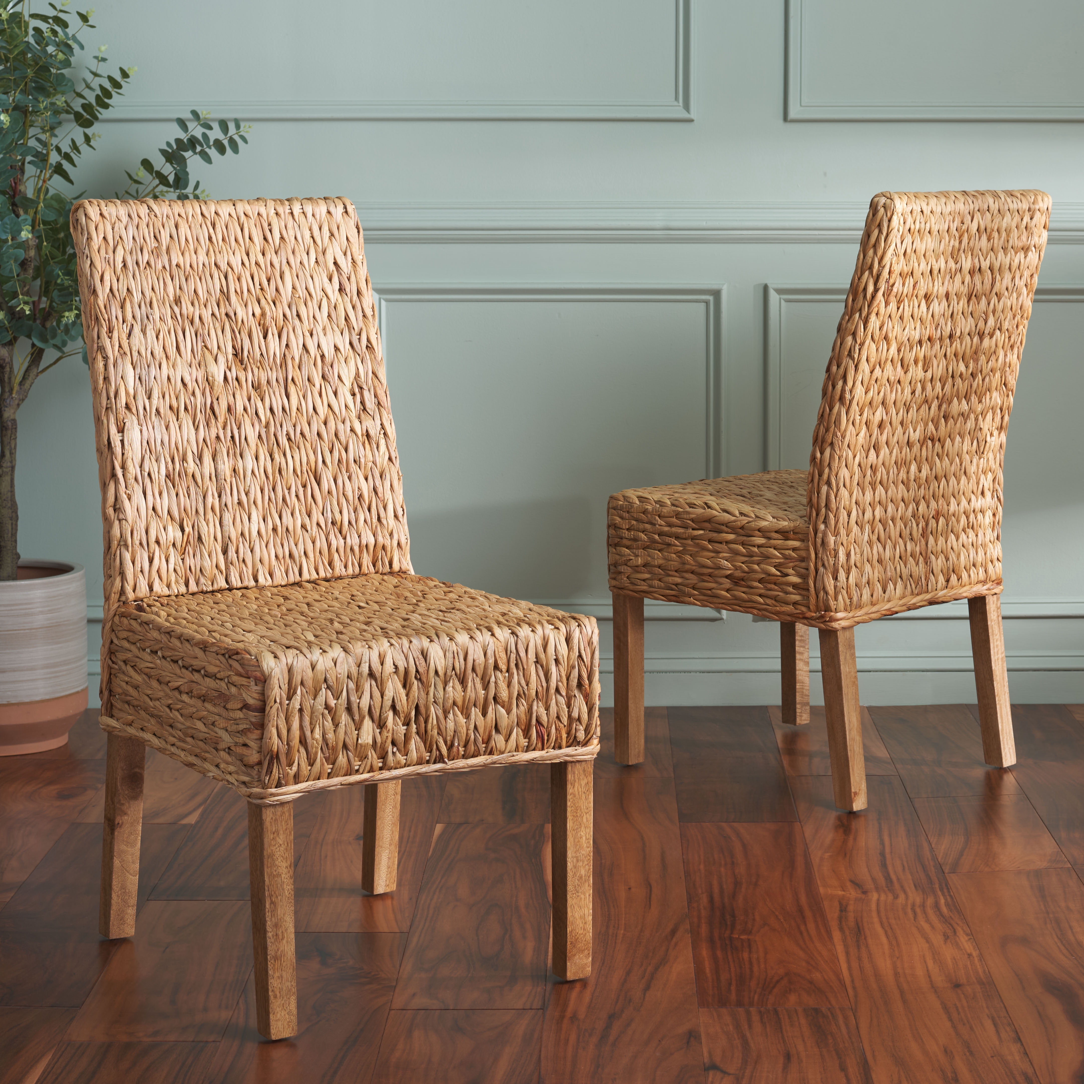 Safavieh Sanibel Water Hyacinth Coastal Side Chair, Natural (Set of 2)