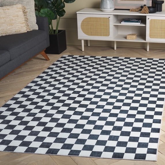 Safavieh Santa Clara Madrid Checkered Polyester Area Rug, Ivory/Black, 5' x 8'