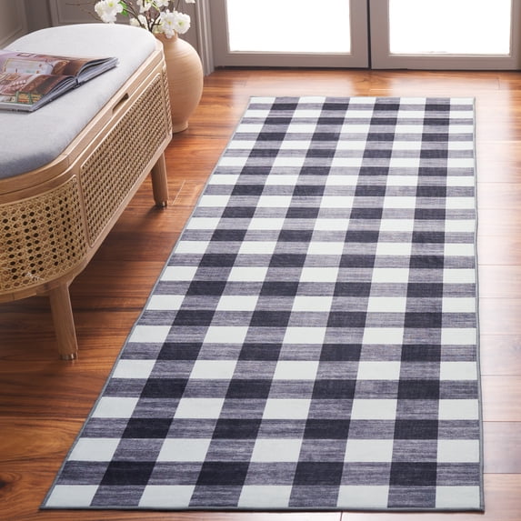 Safavieh Santa Clara Madrid Checkered Polyester Runner Rug, Ivory/Gray Black, 2'6" x 8'