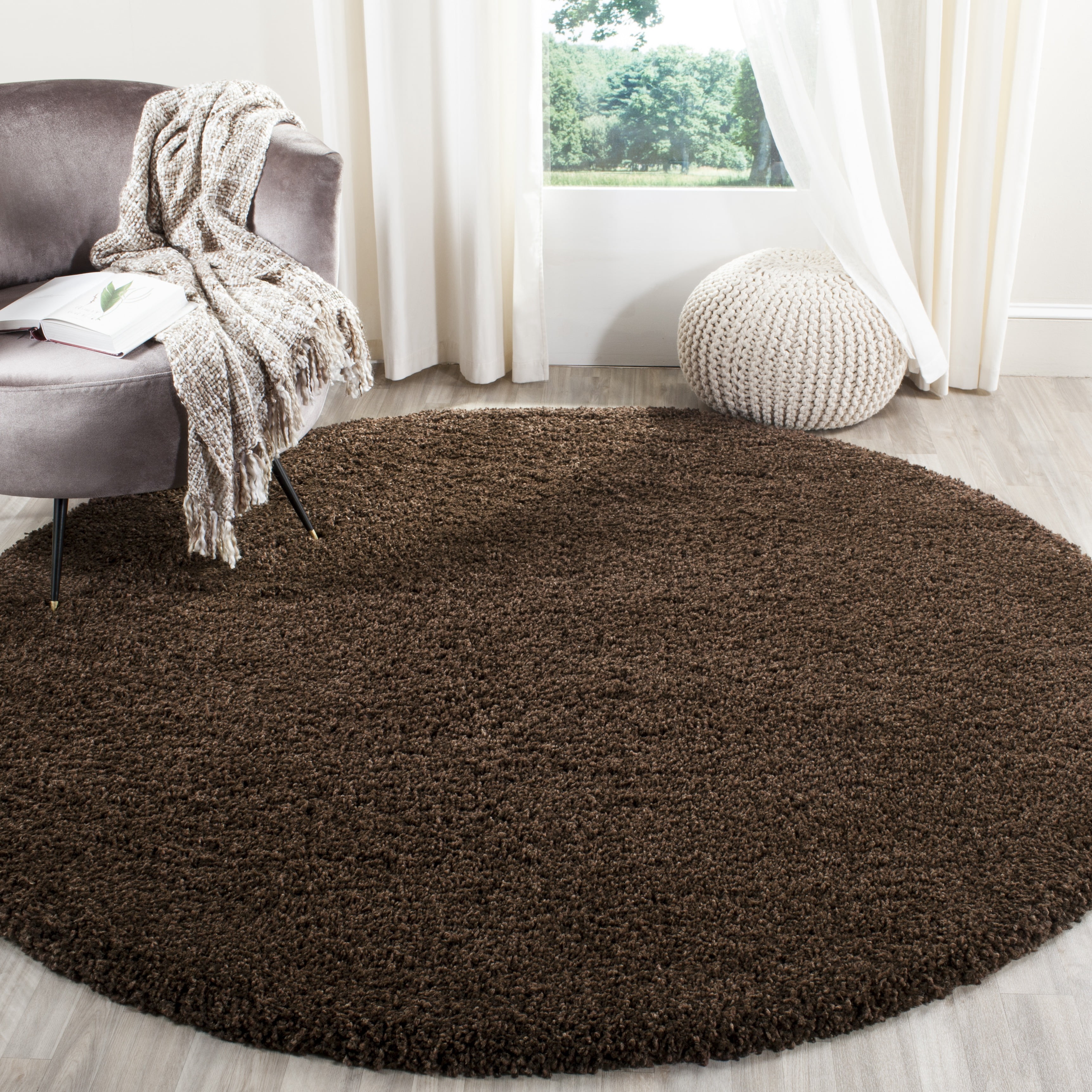 Safavieh Santa Monica Cali Solid Shag Area Rug, Brown, 3' x 3' Round