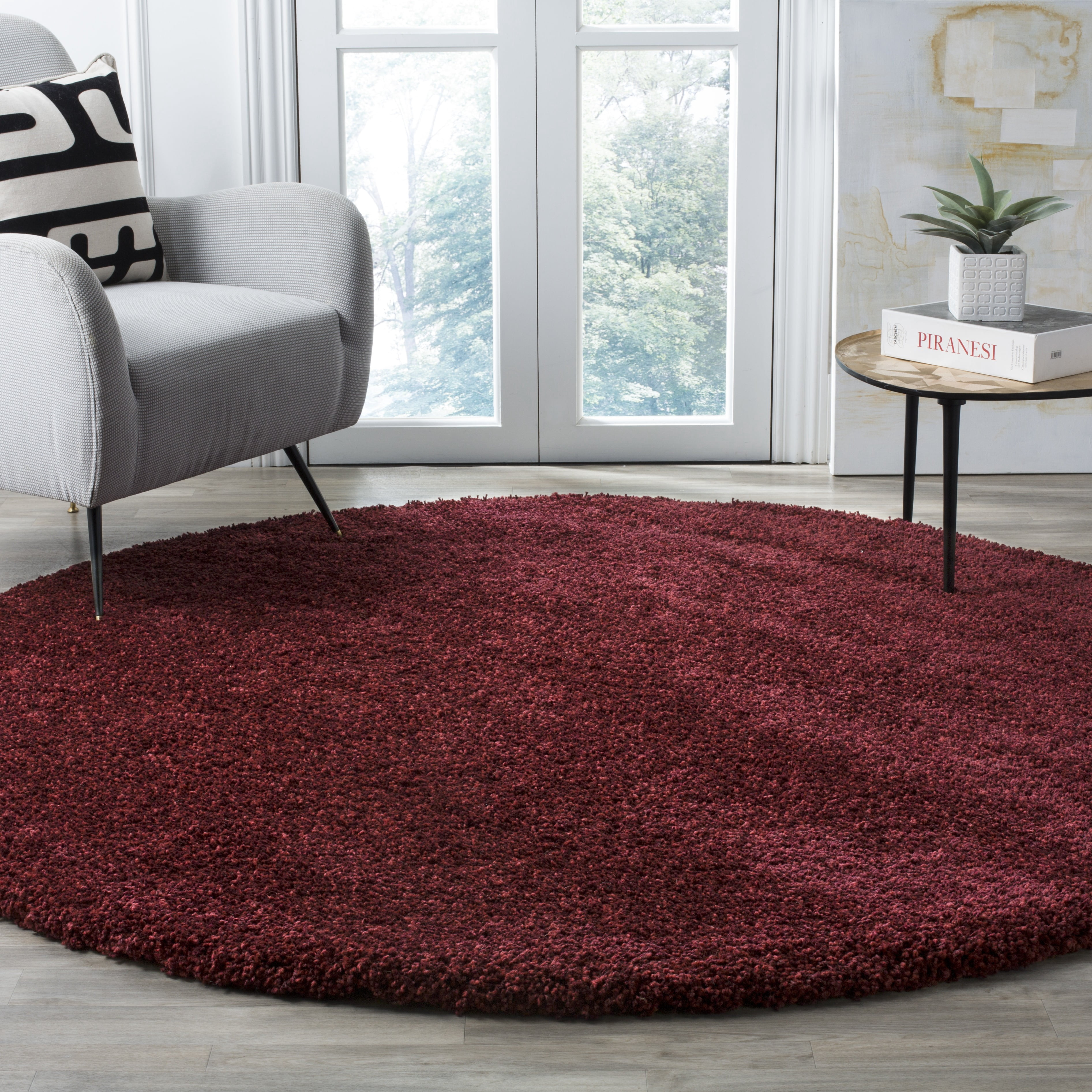 Safavieh Santa Monica Cali Solid Shag Area Rug, Maroon, 3' x 3' Round