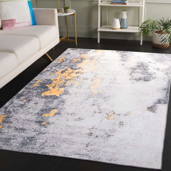 Safavieh Santa Monica Tyson Abstract Machine Washable Area Rug, Gray/Gold, 4' x 6'