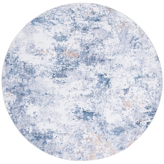 SAFAVIEH Santa Monica Kayley Abstract Polyester Area Rug, Ivory/Dark Blue, 6' x 6' Round
