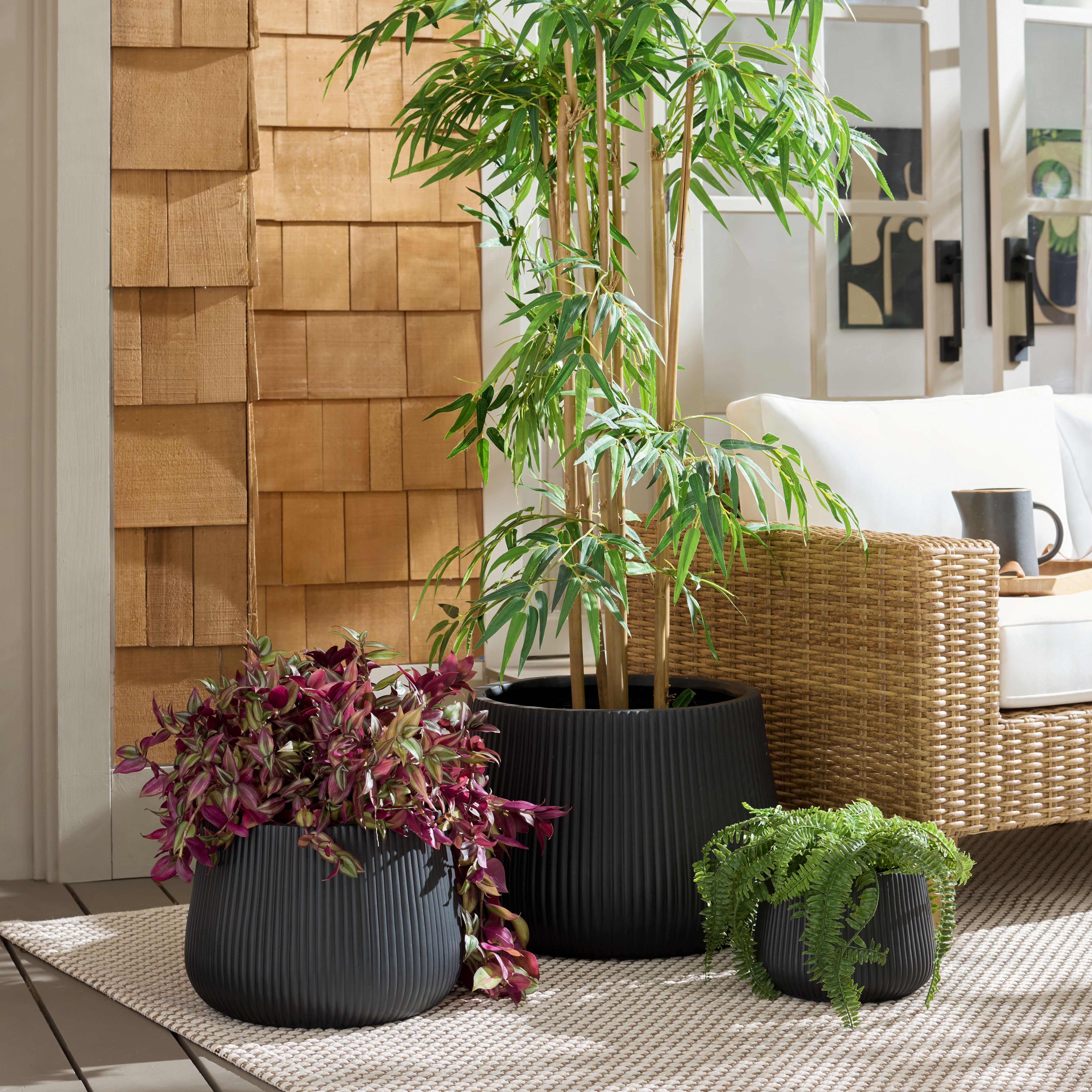 Safavieh Sara Round Black Fiber Clay Plant Pots - Set of 3