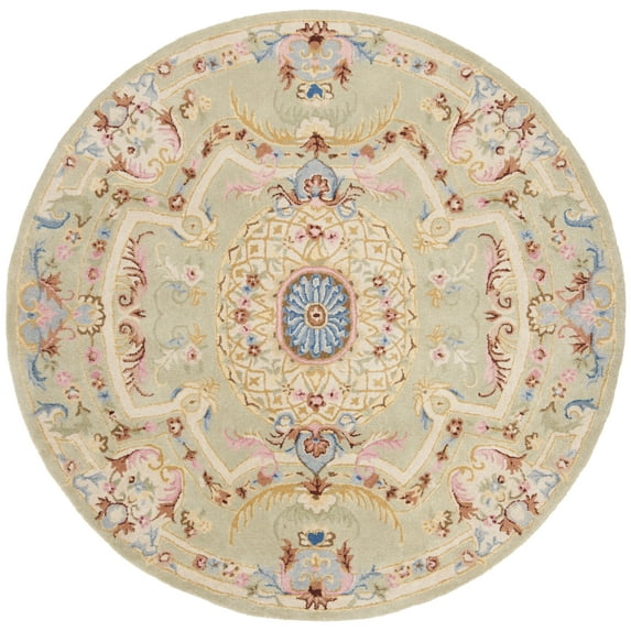 SAFAVIEH Savonnerie Devyn Bordered Area Rug, Sage/Blue, 6' x 6' Round