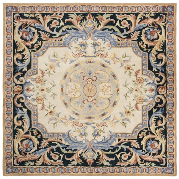 SAFAVIEH Savonnerie Jorie Bordered Area Rug, Ivory/Navy, 6' x 6' Square