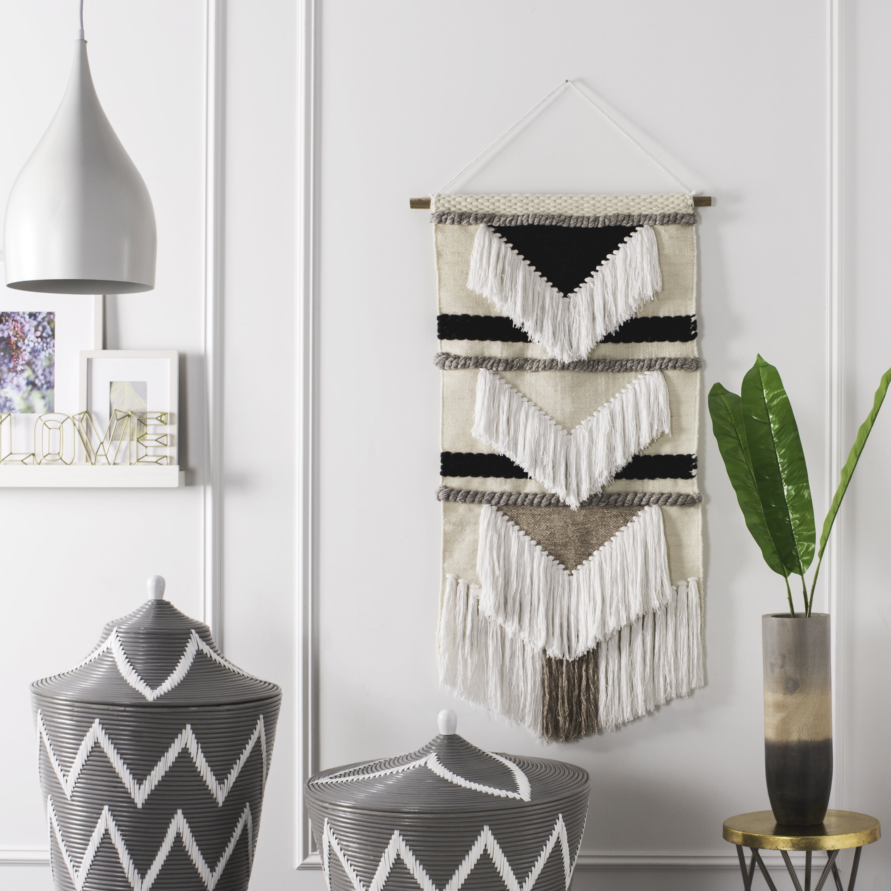 Sedona Black and White Geometric Wool and Cotton Wall Tapestry