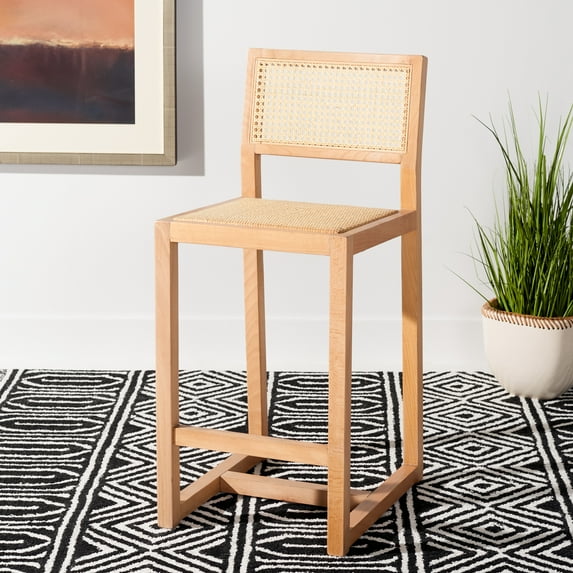 Safavieh Seika Bohemian Mid Back Wood and Rattan Stools, Natural