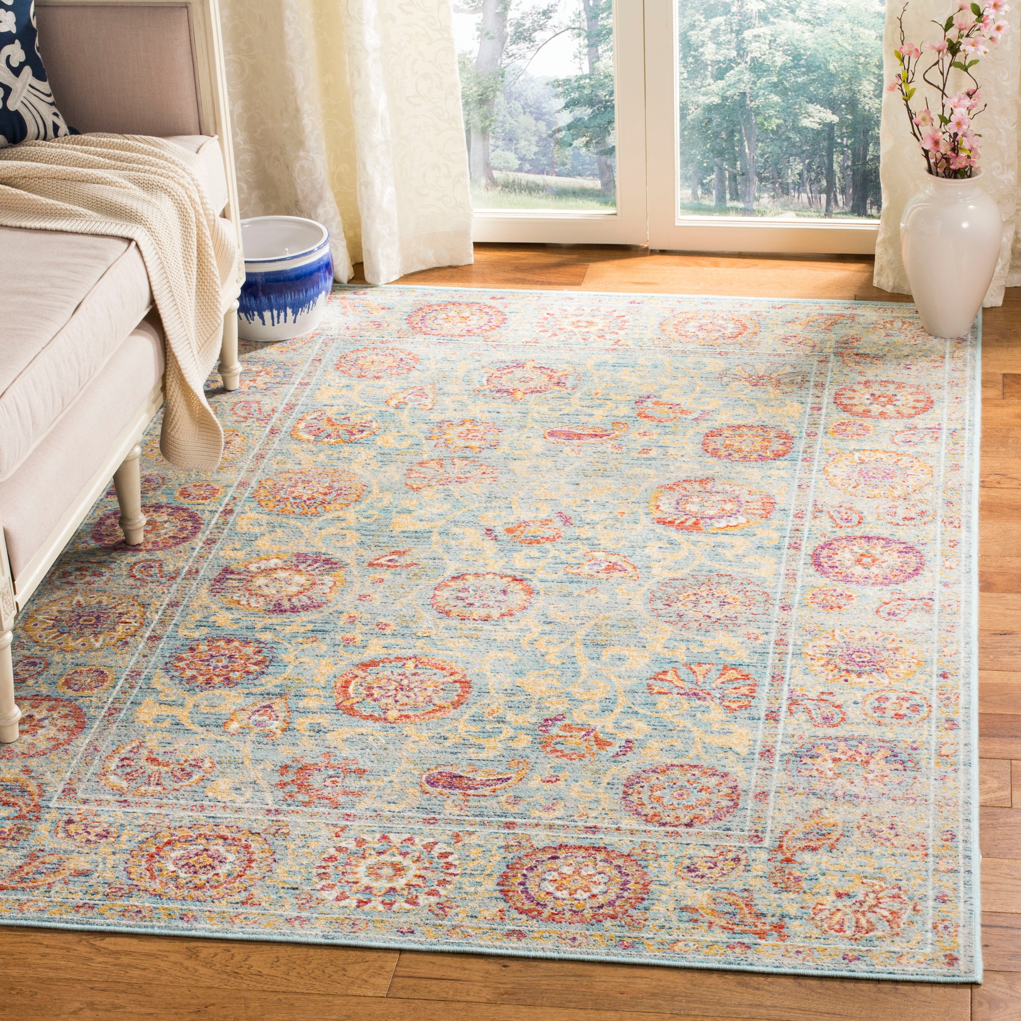 Light Blue Elegance Hand-Knotted Viscose Rectangular Area Rug