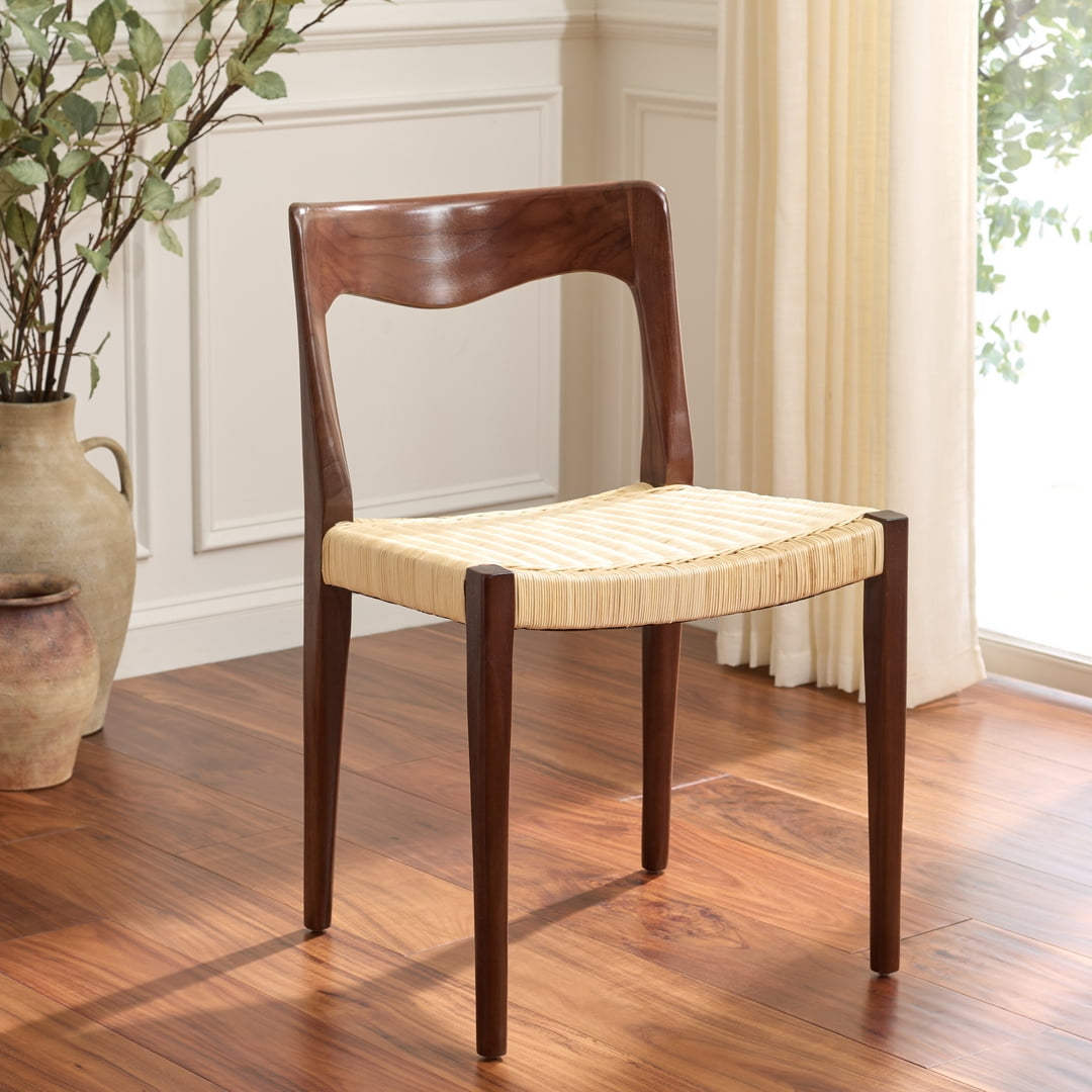 Safavieh Sezja Wicker Scandinavian Wood Dining Side Chair, Walnut/ Natural