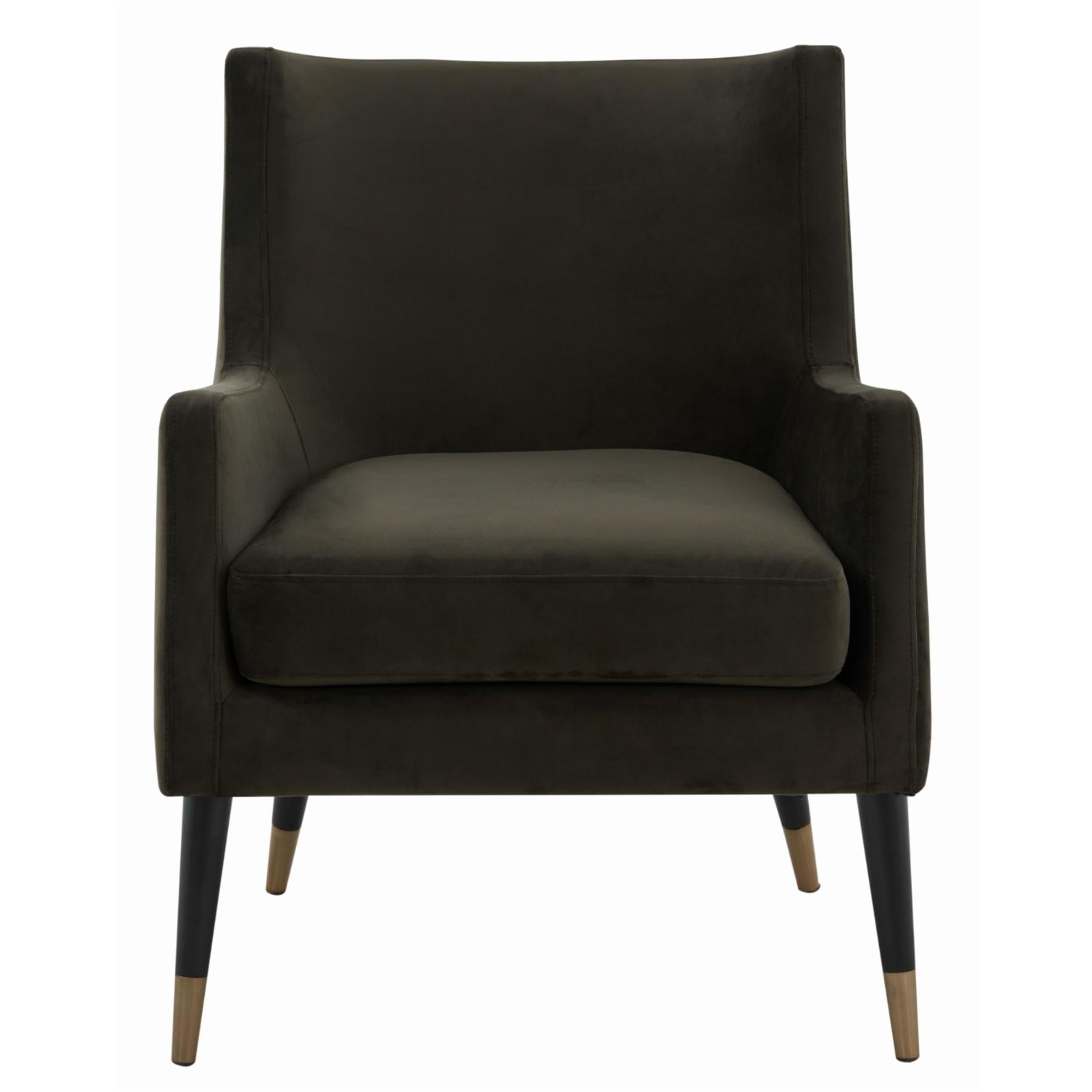 Black Velvet Transitional Arm Chair with Wood Legs