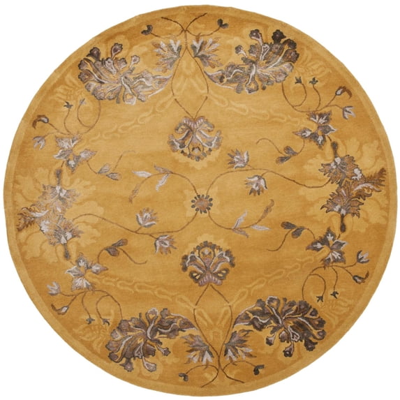 Traditional Rug - Silk Road Wool/Viscose Pile -Gold-Color:Gold,Design:Traditional,Shape:Round,Size:6'L x 6' W